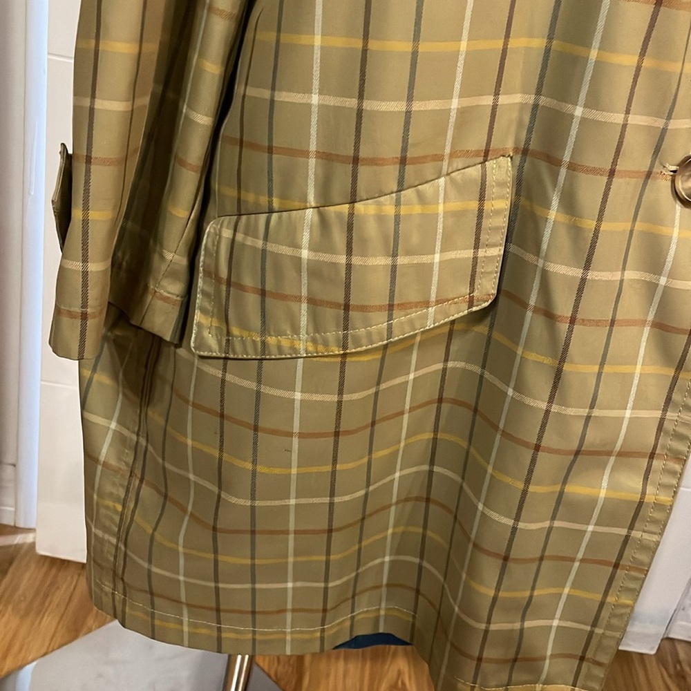 Vintage Brooks Brothers Women's Button Jacket Trench Mid Length, Beige Plaid, Lg - Picture 3 of 16